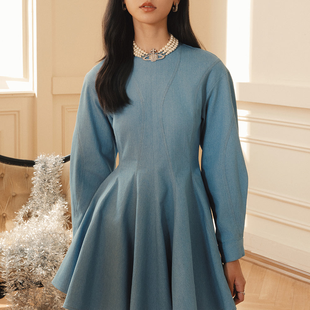 Fiona Round Neck Pleated Mini Dress