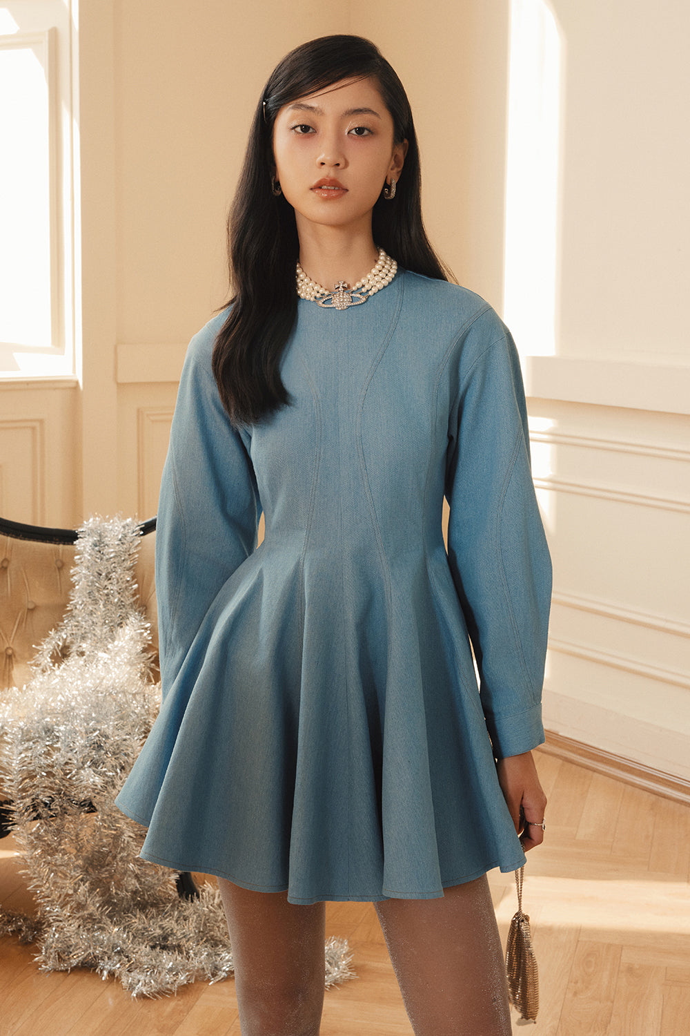 fiona mini dress Women's Fiona Round Neck Pleated Mini Dress XS/S/M/L/Customize Sea Angel  MEAN BLVD