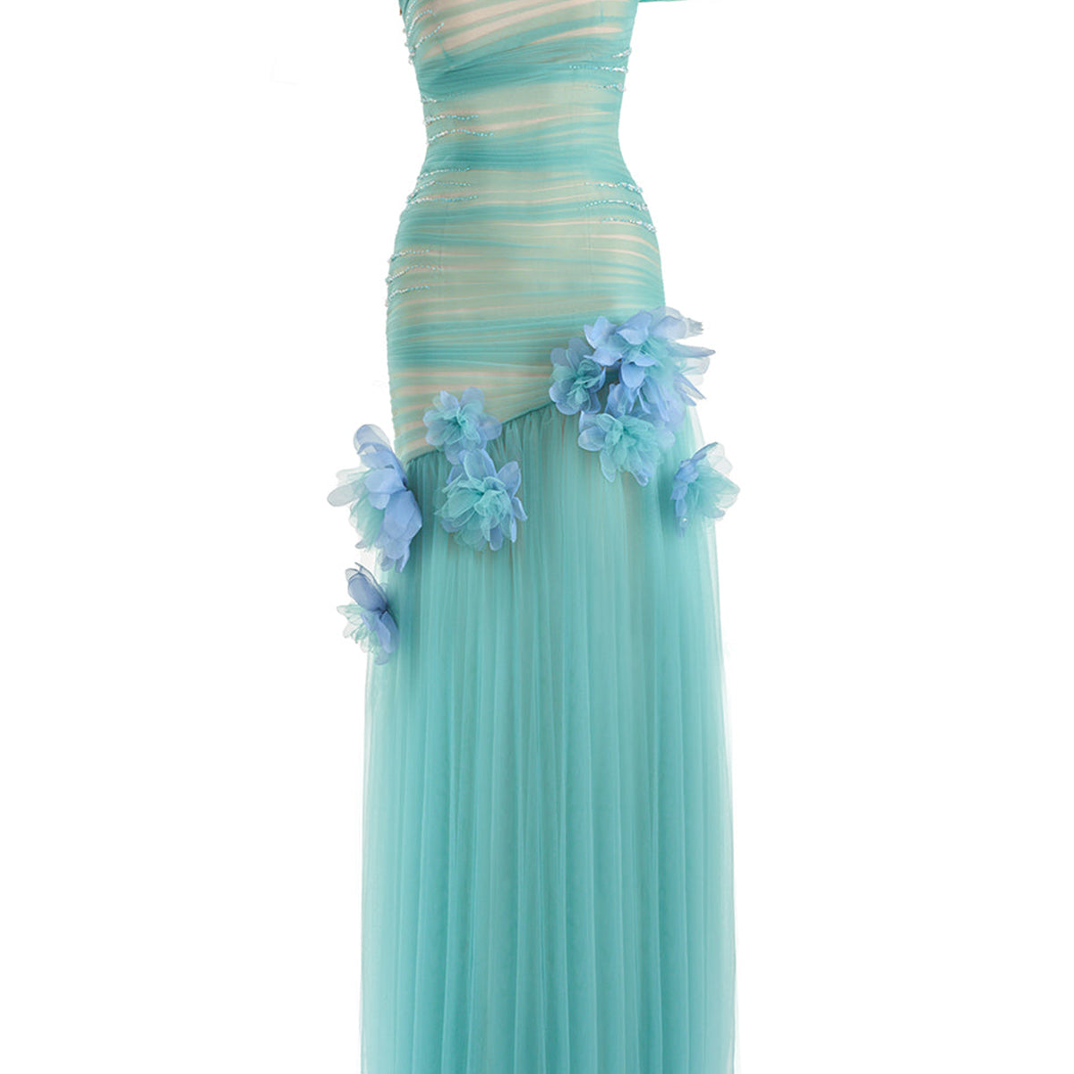 Meadow Drop Waist One Shoulder Organza Maxi Dress