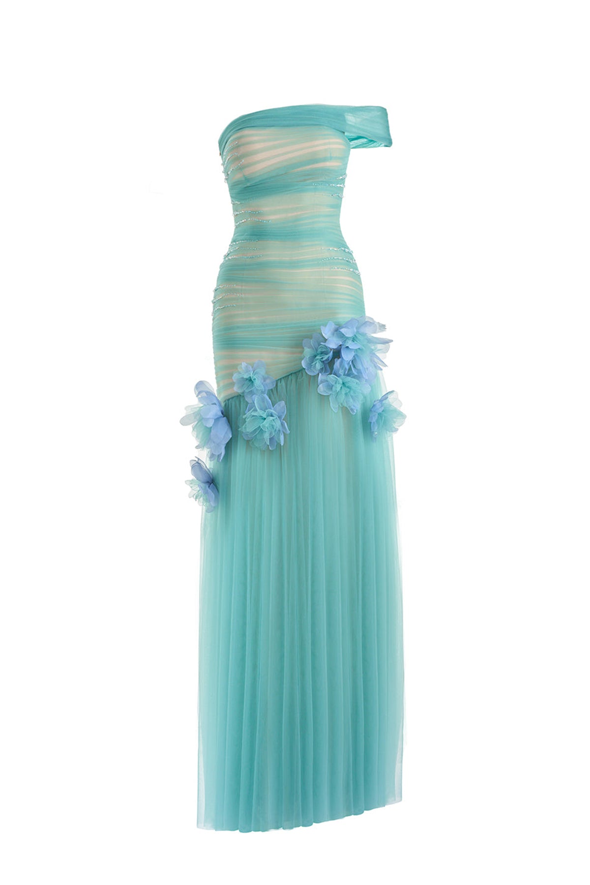 Meadow Drop Waist One Shoulder Organza Maxi Dress