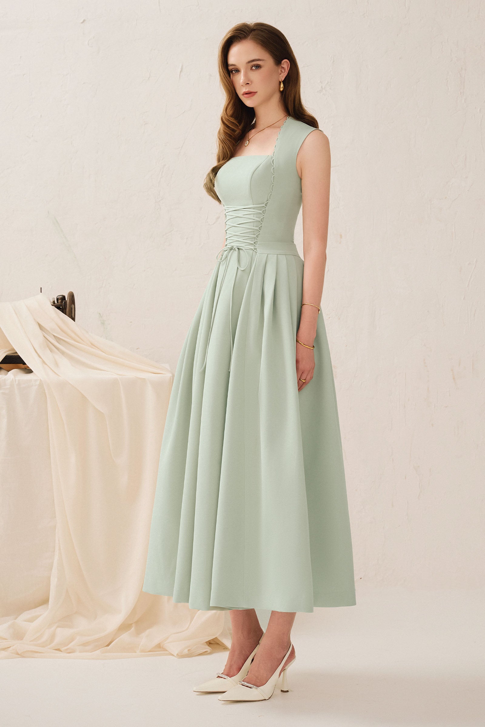 Katherine Trapeze Neck Midi Dress