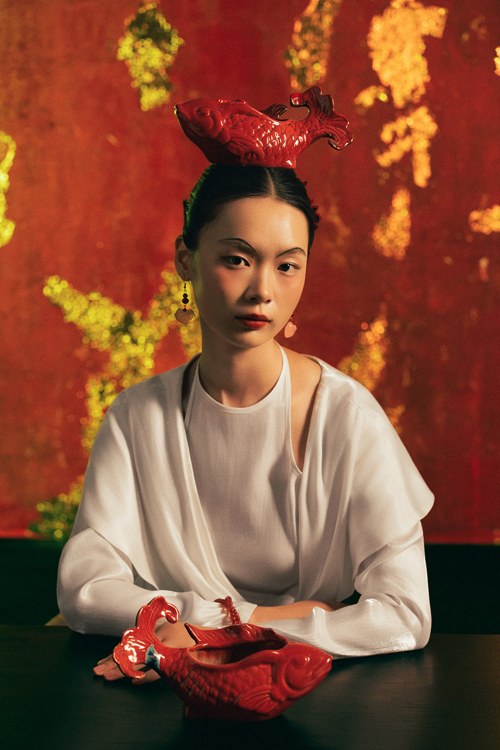 Yen Vu Mock Neck Synthetic Silk Ao Dai