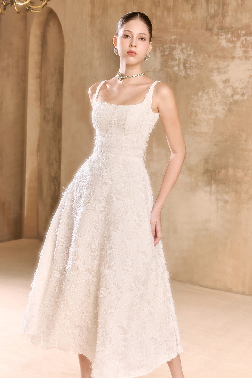 Women's Montsand Applique Midi Dress White S/M/L/XL/XXL/Customize MEAN BLVD White / M