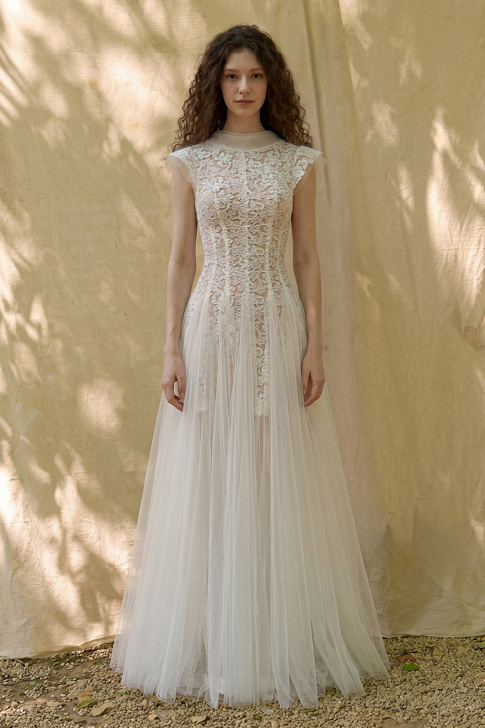 Ethereal Lace Maxi Dress Cream White / M