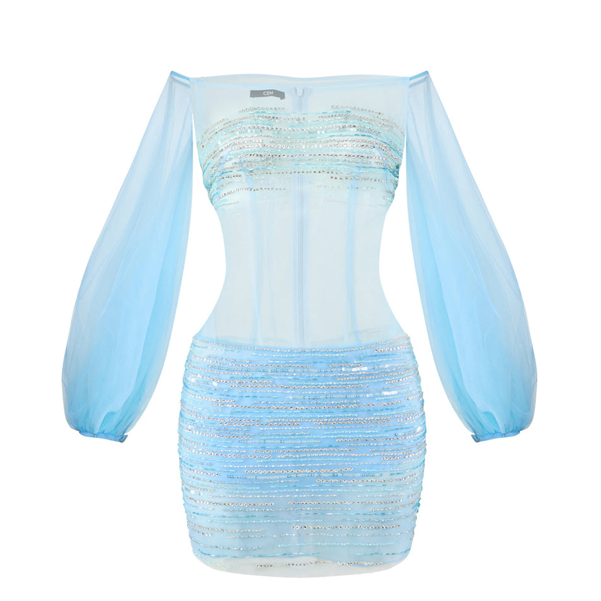 Isaryth Blouson See-Through Mesh Mini Dress