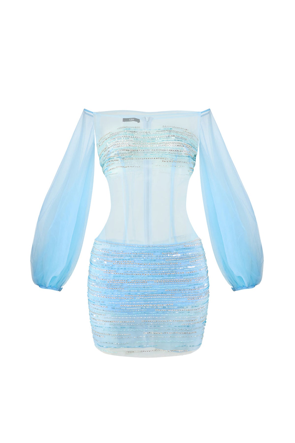 Isaryth Blouson See-Through Mesh Mini Dress