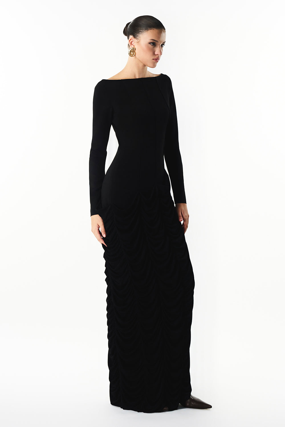 Zera Boat Neck Gathering Maxi Dress