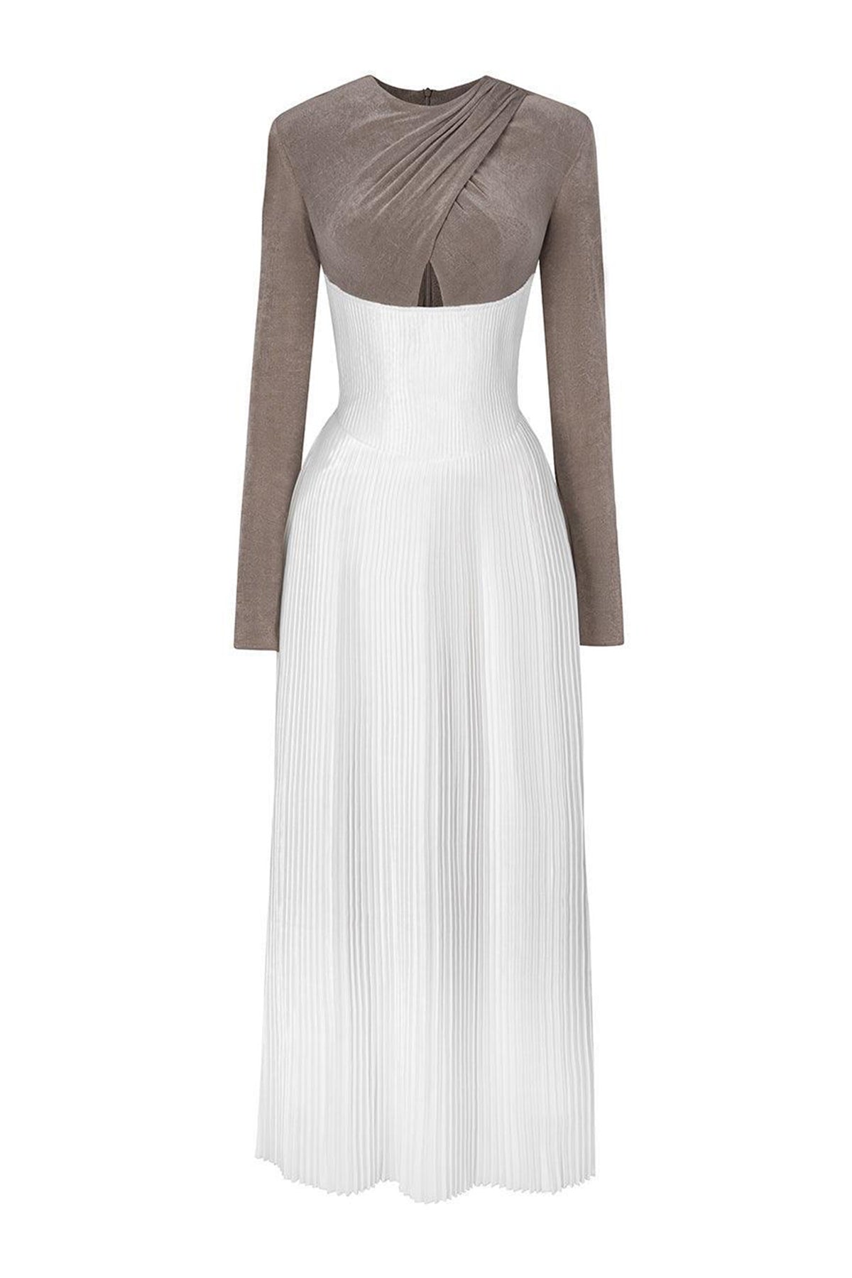 Poise Pleated Crossover Satin Ankle Length Dress