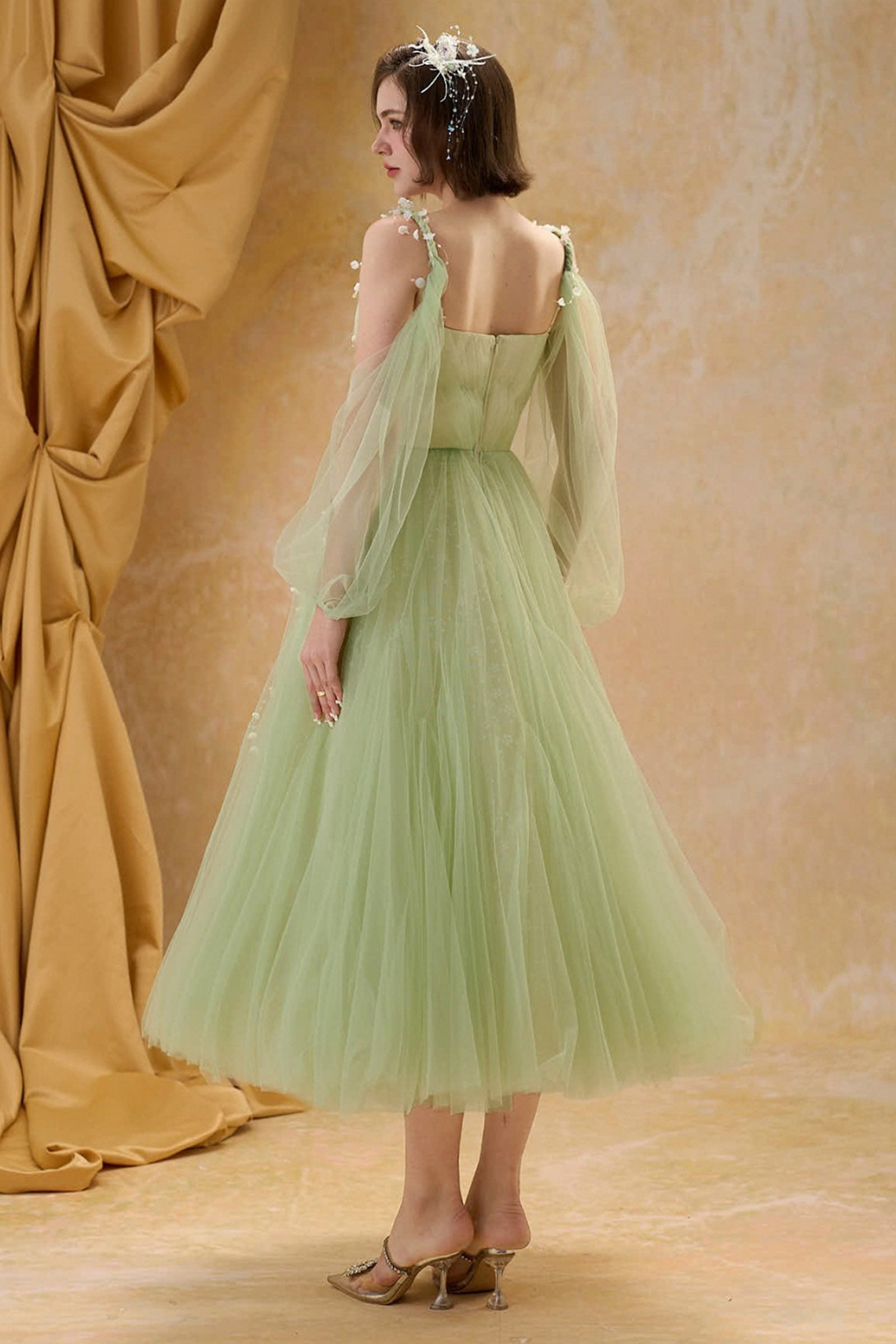 Lilys Square Neck Applique Midi Dress