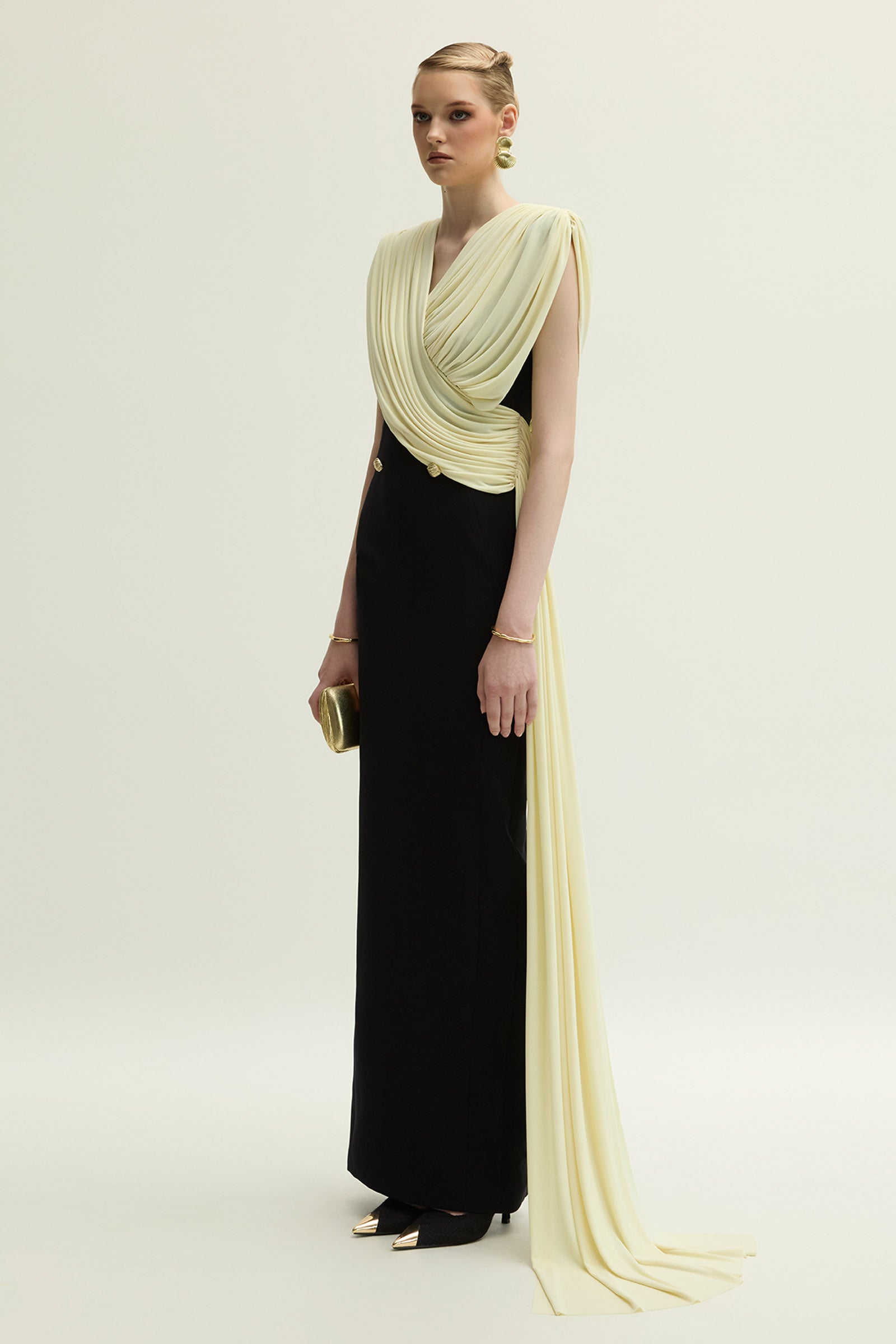 Panton V-Neck Draped Maxi Dress
