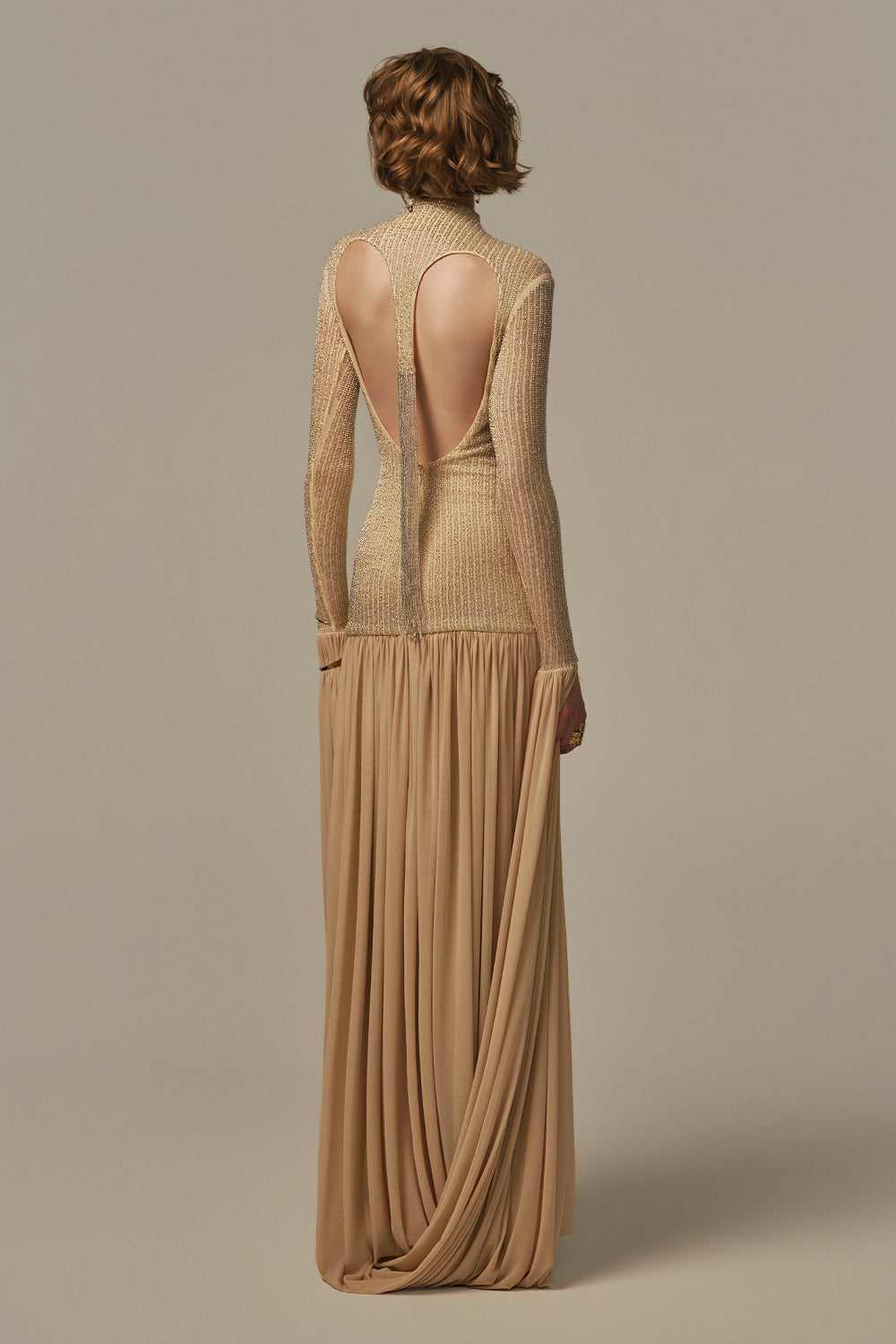 Cascade Mock Neck Maxi Dress