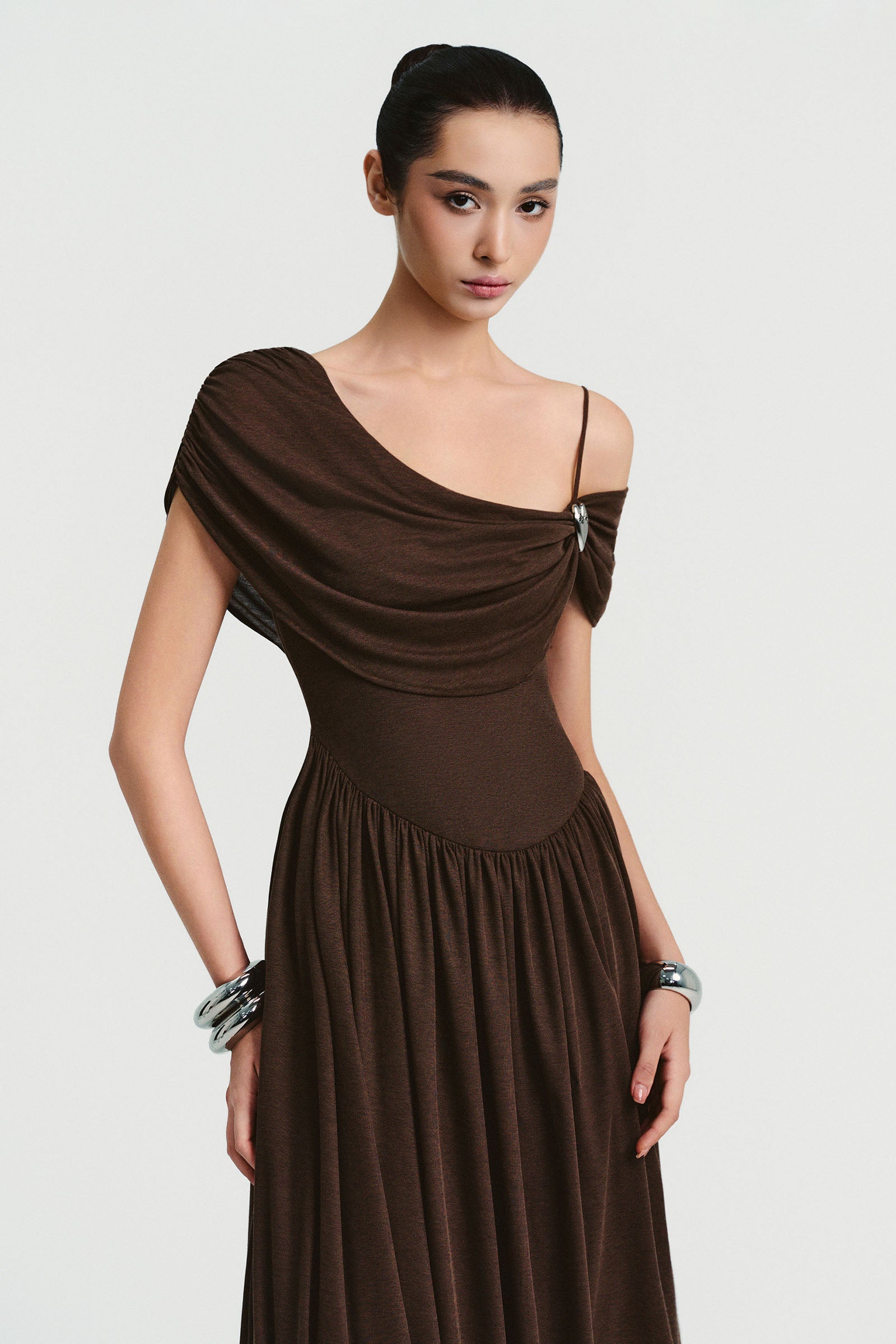 Mira Asymmetric Sleeve Maxi Dress