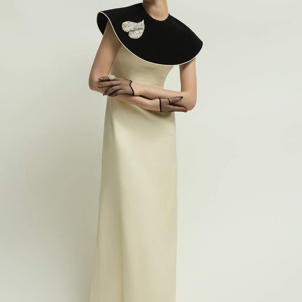 Montpellier Cape Sleeve Rhinestone Maxi Dress