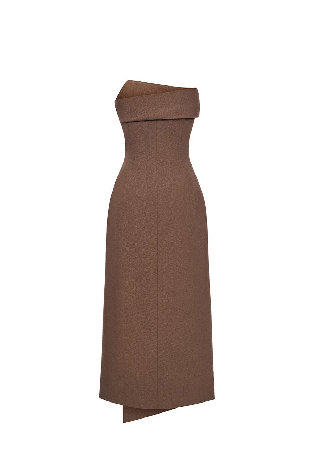 Lyra Strapless Side Slit Crepe Midi Dress