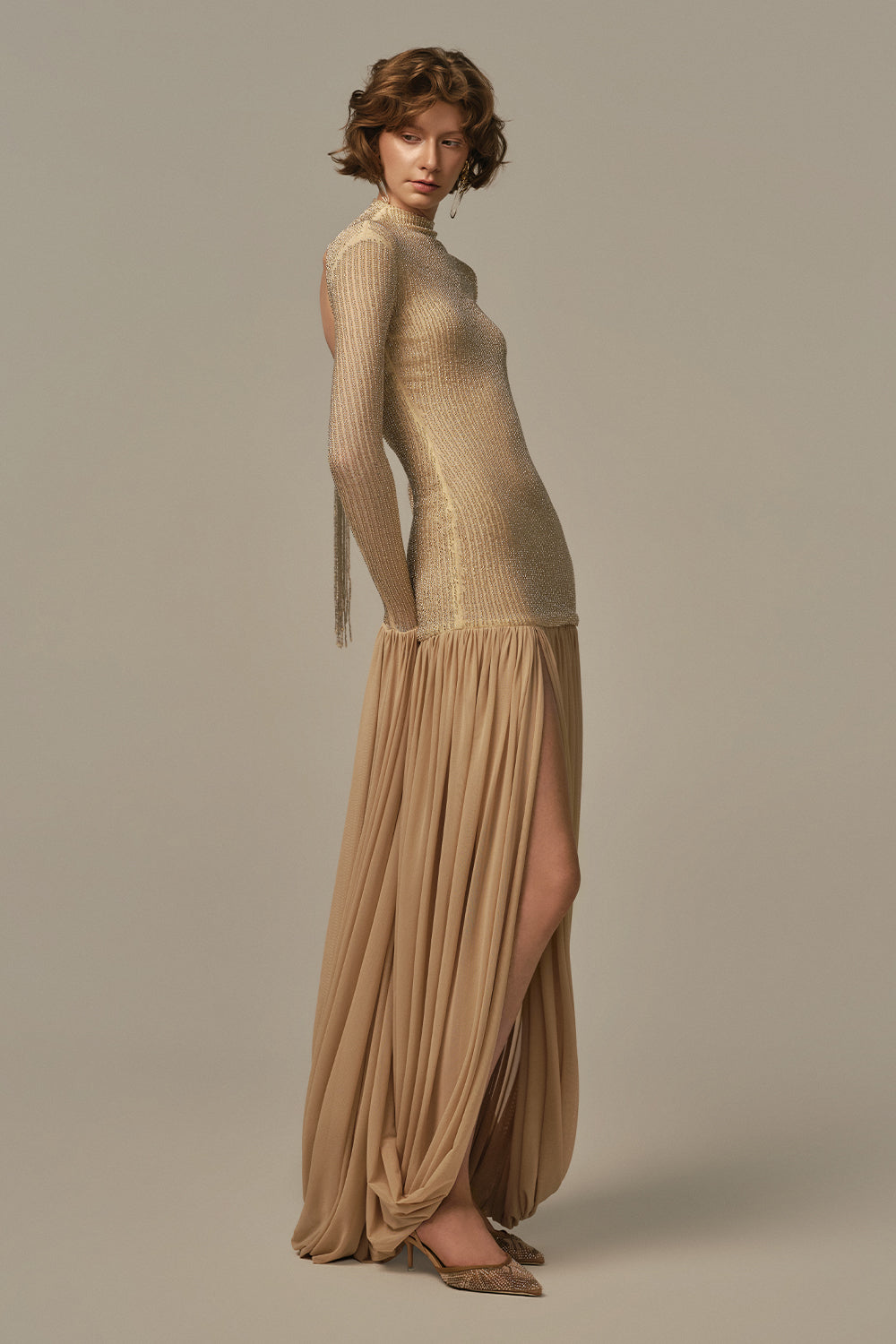 Cascade Mock Neck Maxi Dress