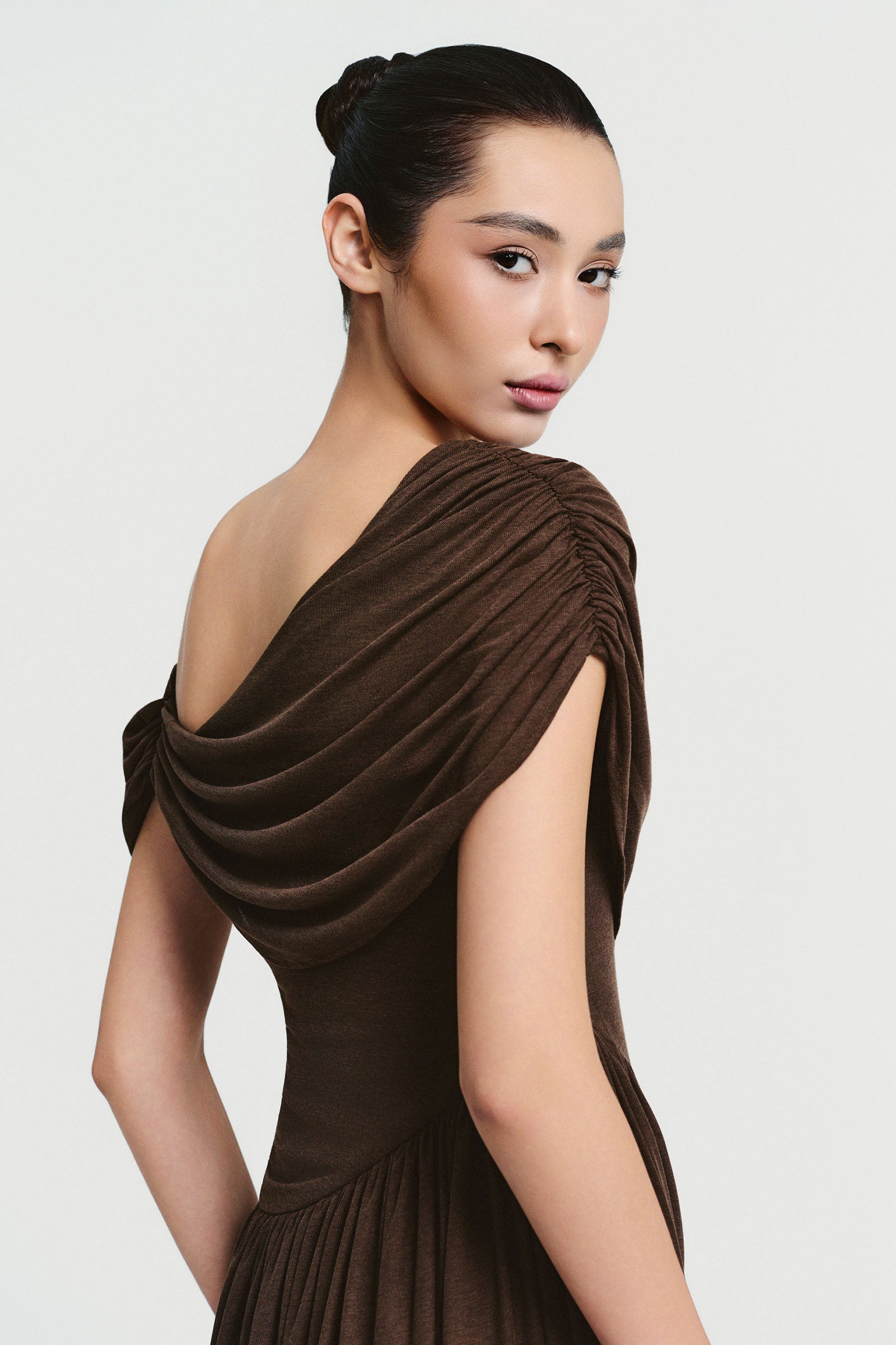 Mira Asymmetric Sleeve Maxi Dress