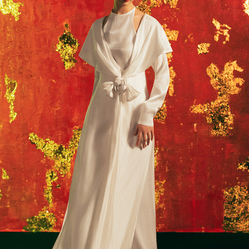 Yen Vu Mock Neck Synthetic Silk Ao Dai