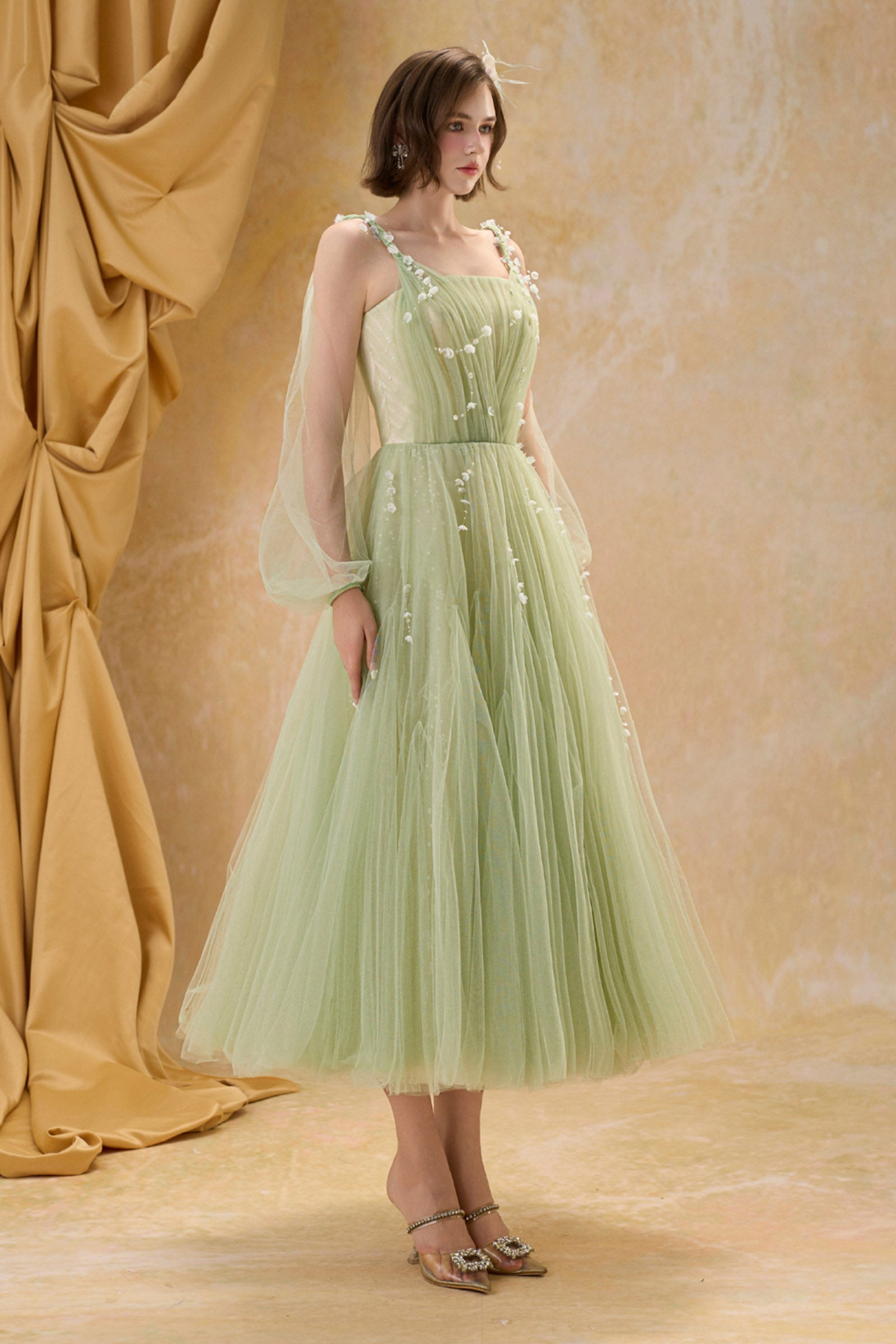 Lilys Square Neck Applique Midi Dress