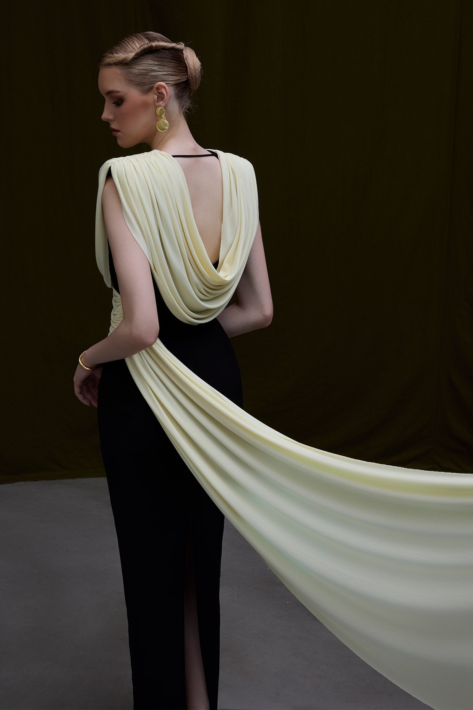 Panton V-Neck Draped Maxi Dress