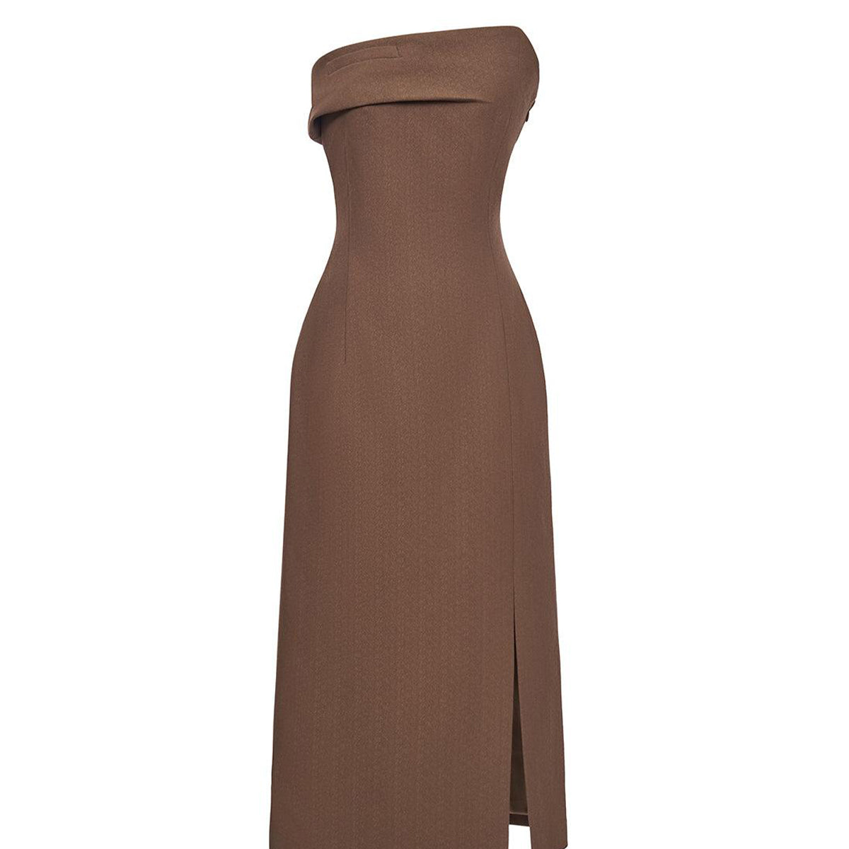 Lyra Strapless Side Slit Crepe Midi Dress