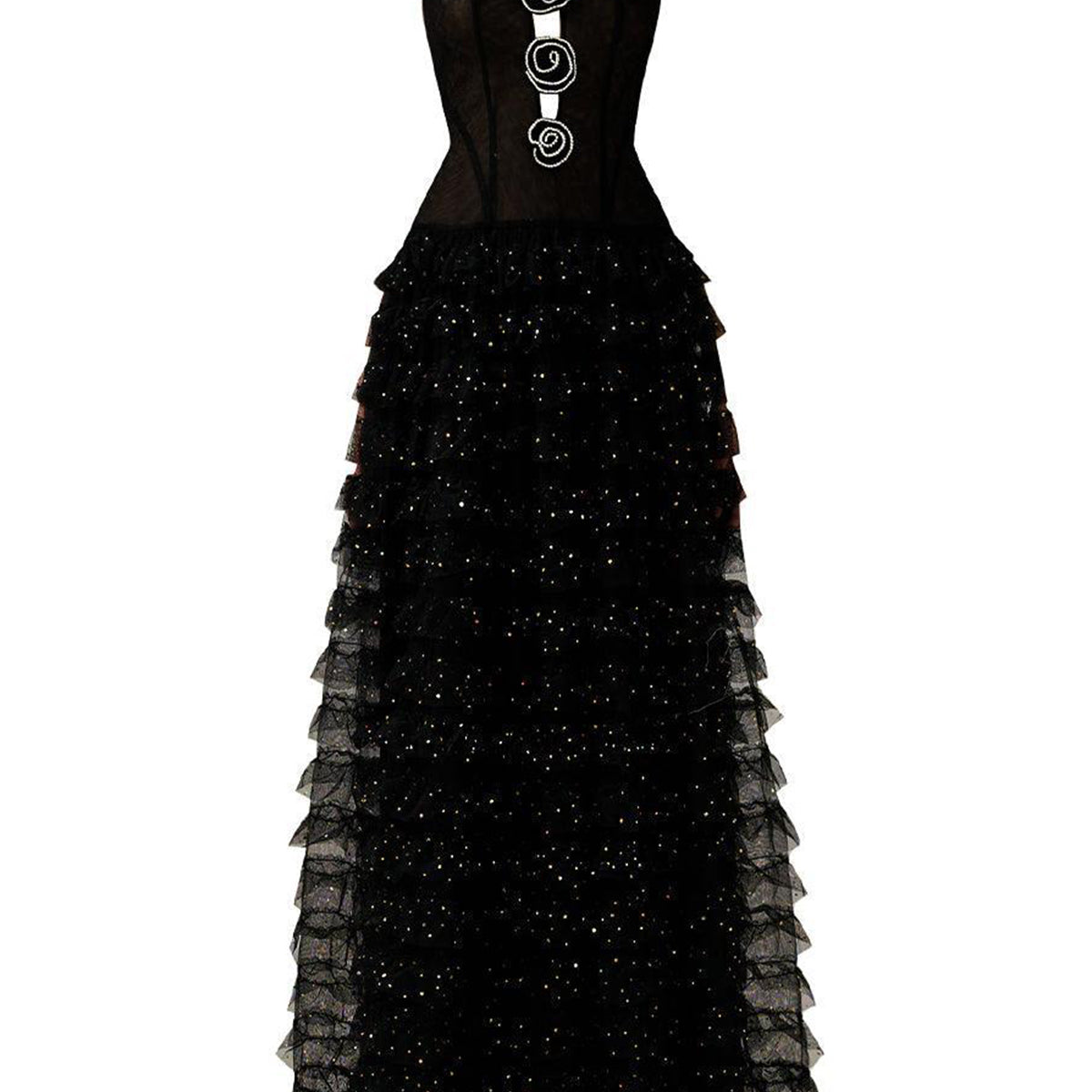 Maddox Layered Sleeveless Organza Floor Length Dress