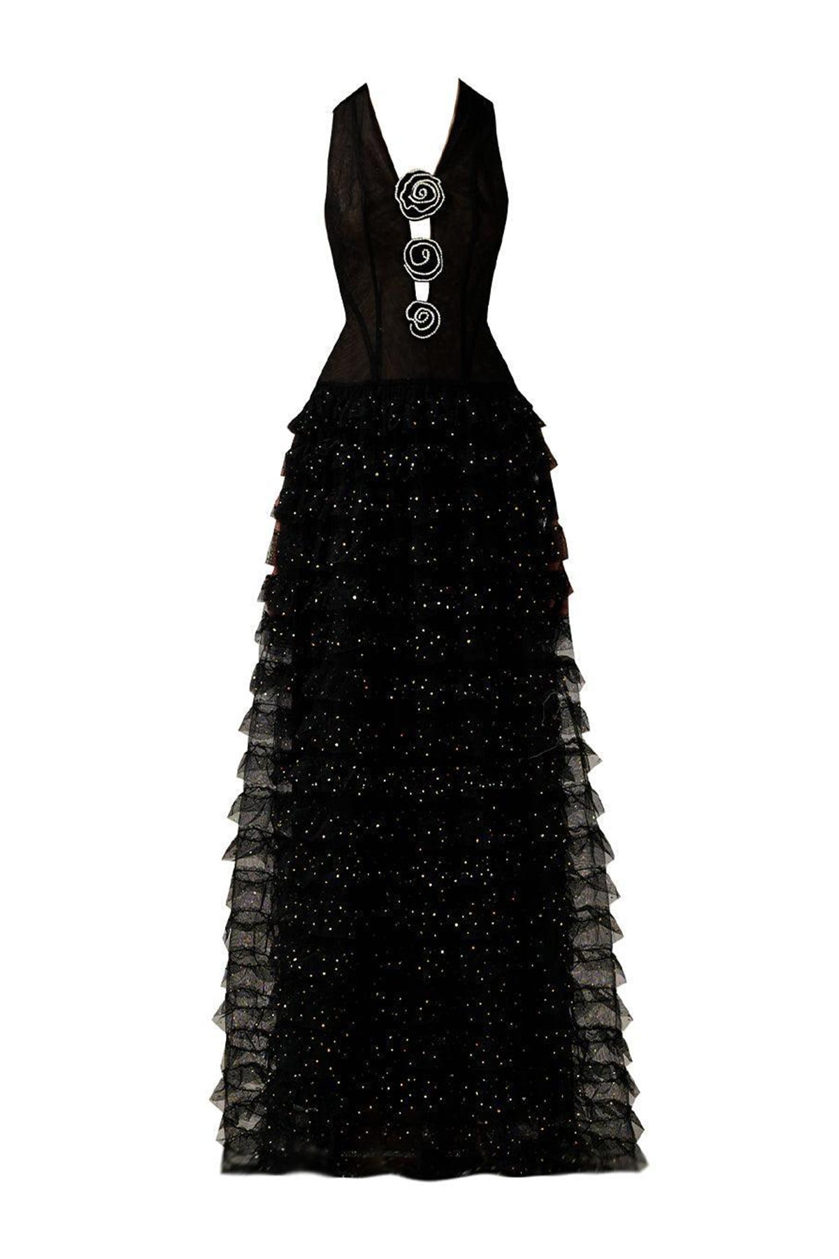 Maddox Layered Sleeveless Organza Floor Length Dress