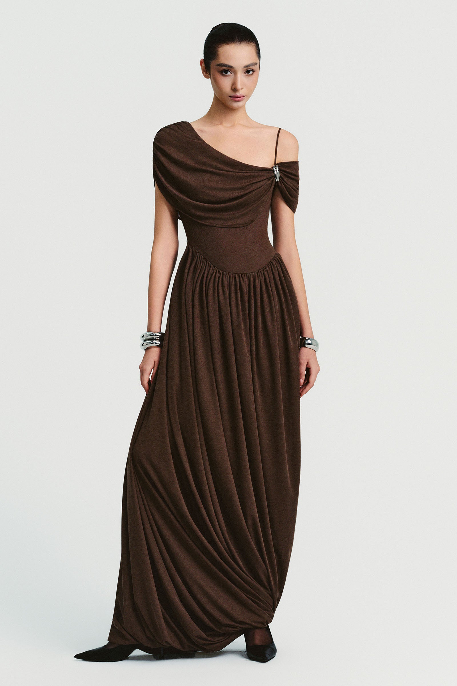 Mira Asymmetric Sleeve Maxi Dress