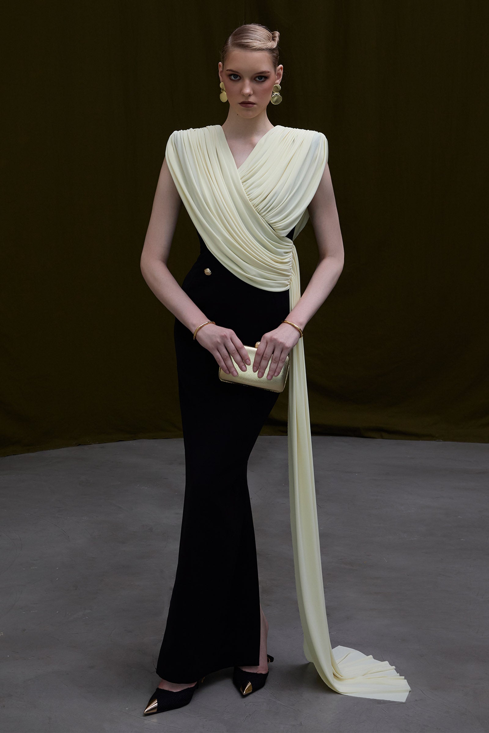 Panton V-Neck Draped Maxi Dress