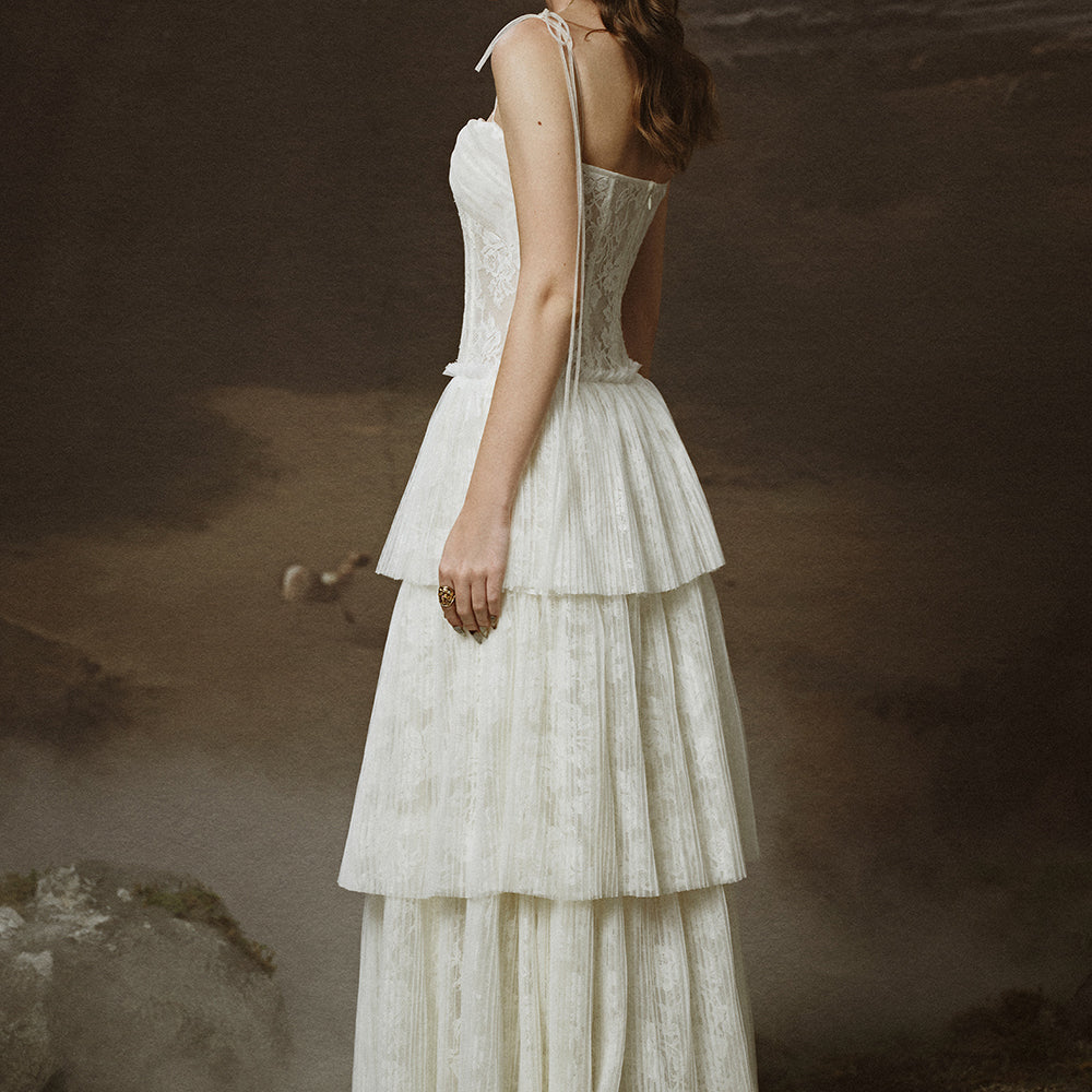 Hestia Tiered Tie String Lace Floor Length Dress