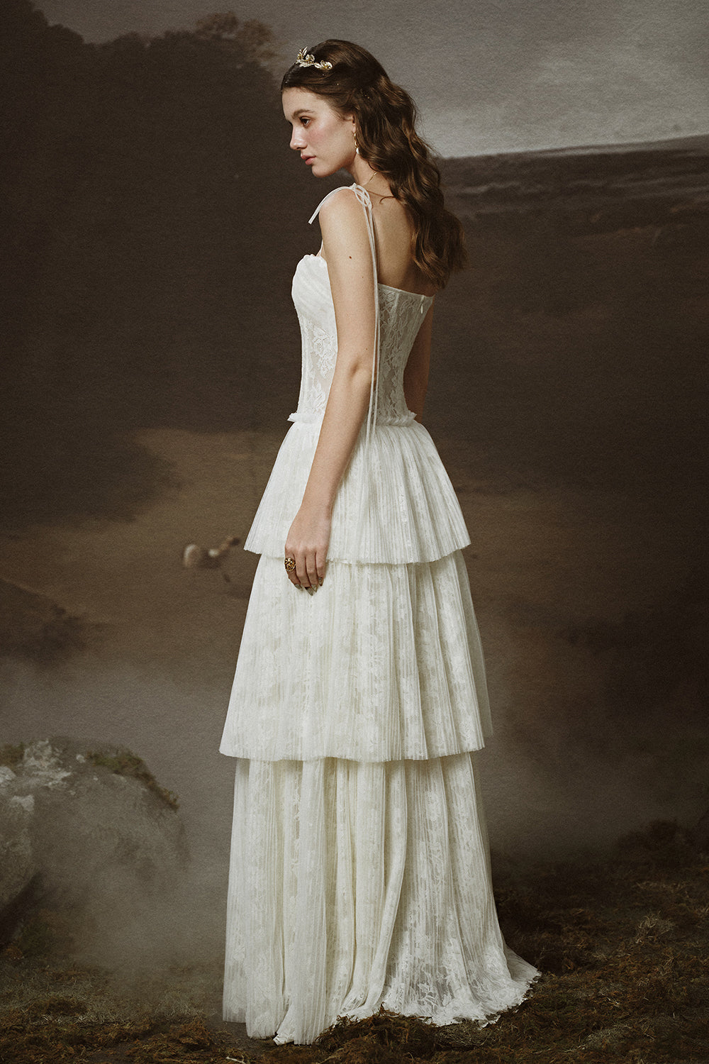 Hestia Tiered Tie String Lace Floor Length Dress