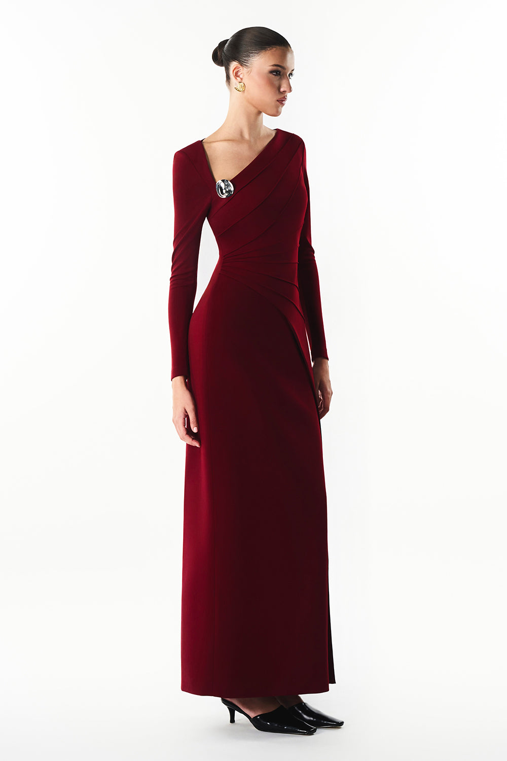 Mera Asymmetric Neck Metal Maxi Dress