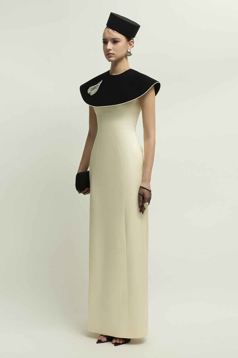 Montpellier Cape Sleeve Rhinestone Maxi Dress