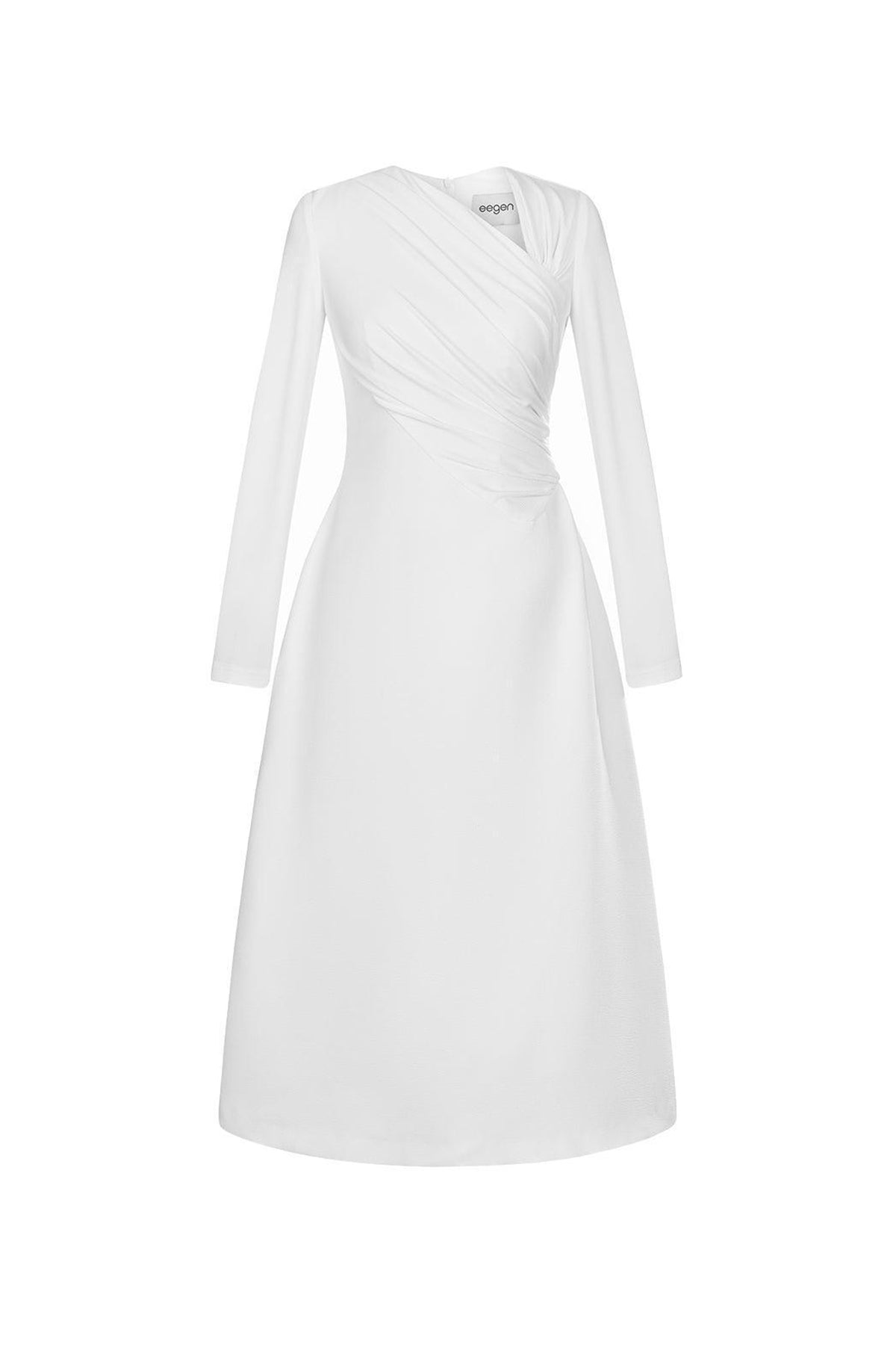 Lopsided A-line Long Sleeved Crinkle Crepe Midi Dress