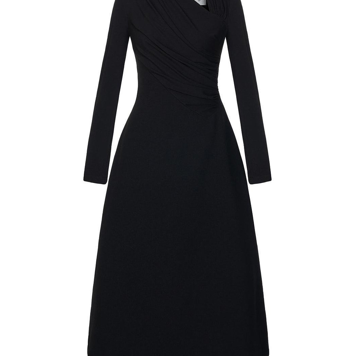 Lopsided A-line Long Sleeved Crinkle Crepe Midi Dress