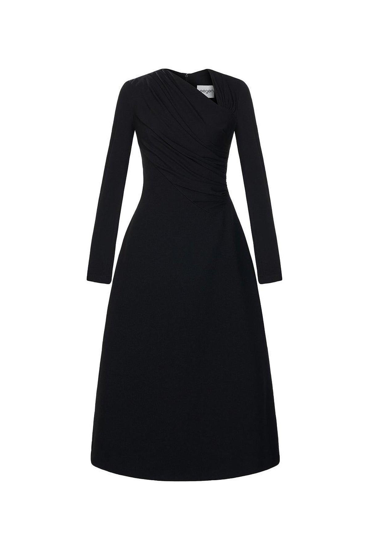 Lopsided A-line Long Sleeved Crinkle Crepe Midi Dress