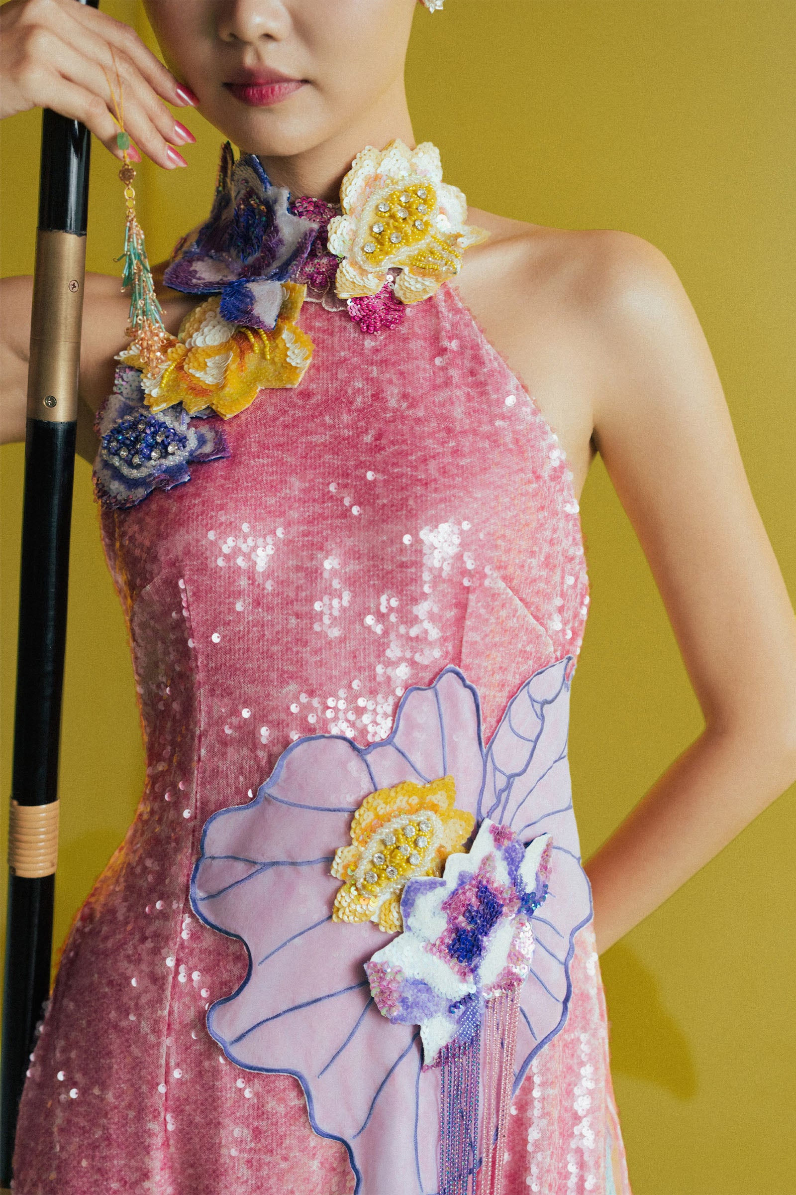 Tinh Lien Applique Ao Dai Set