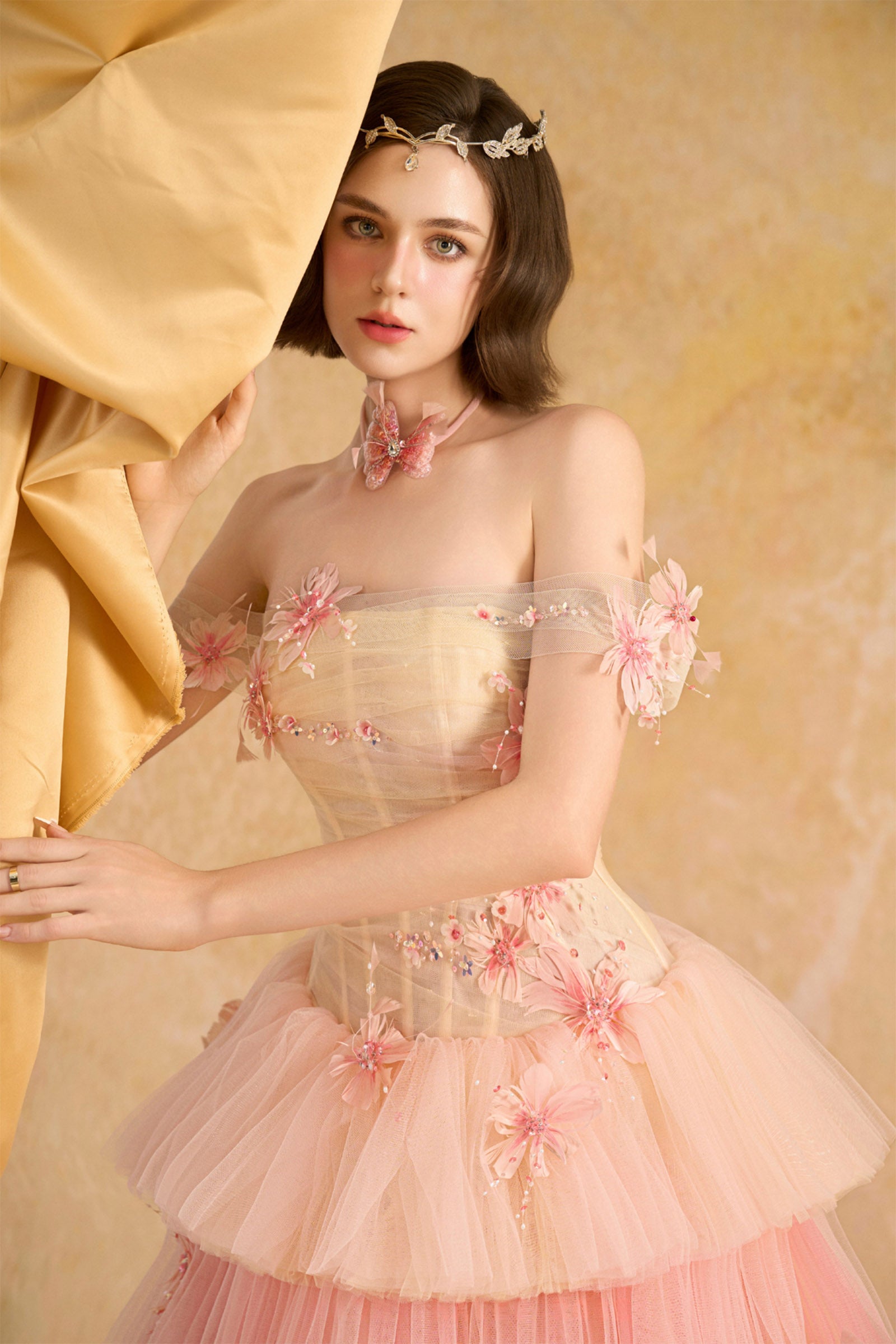 Ceries Off-Shoulder Applique Midi Dress