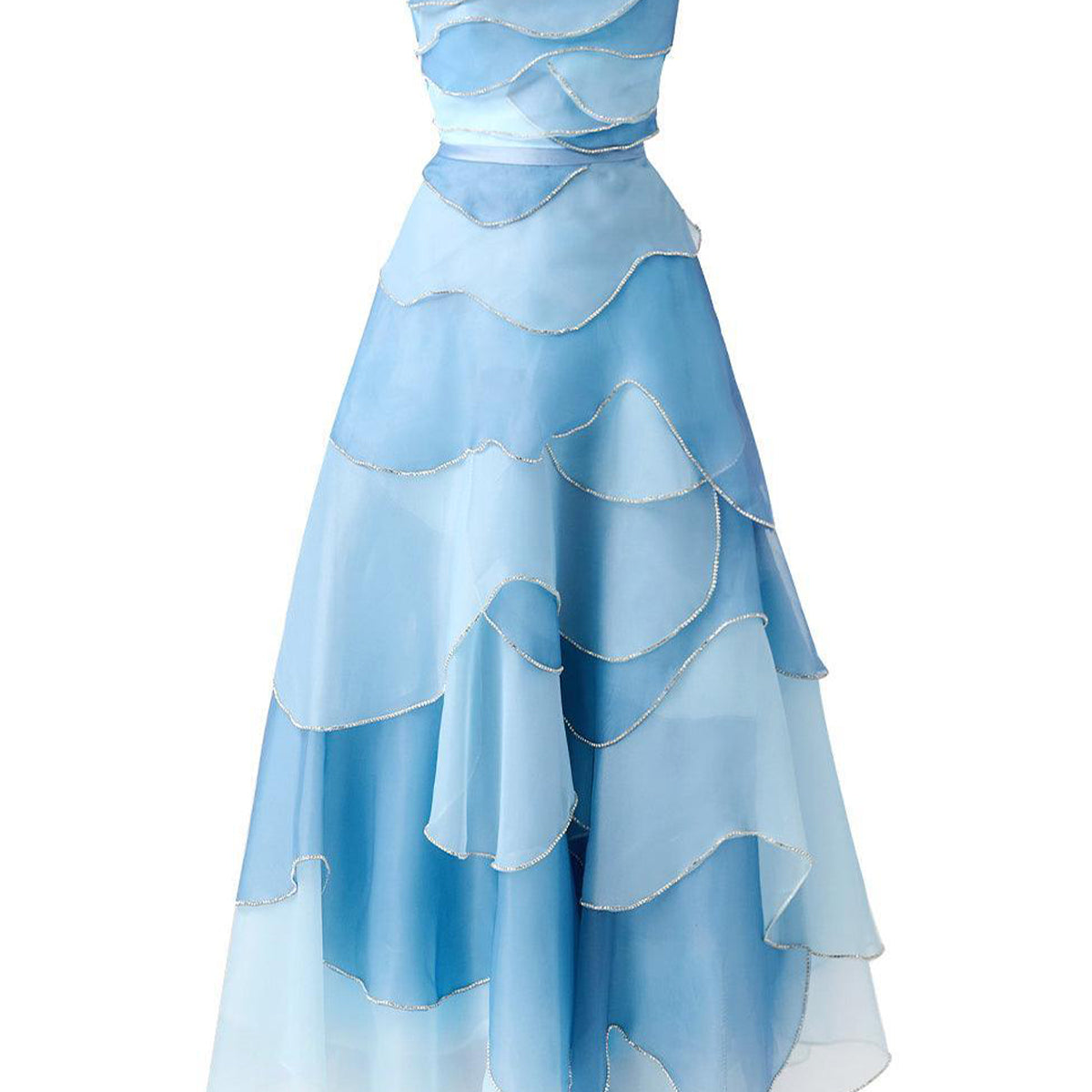 Leonard Layered Straight Across Neck Organza Ankle Length Dress