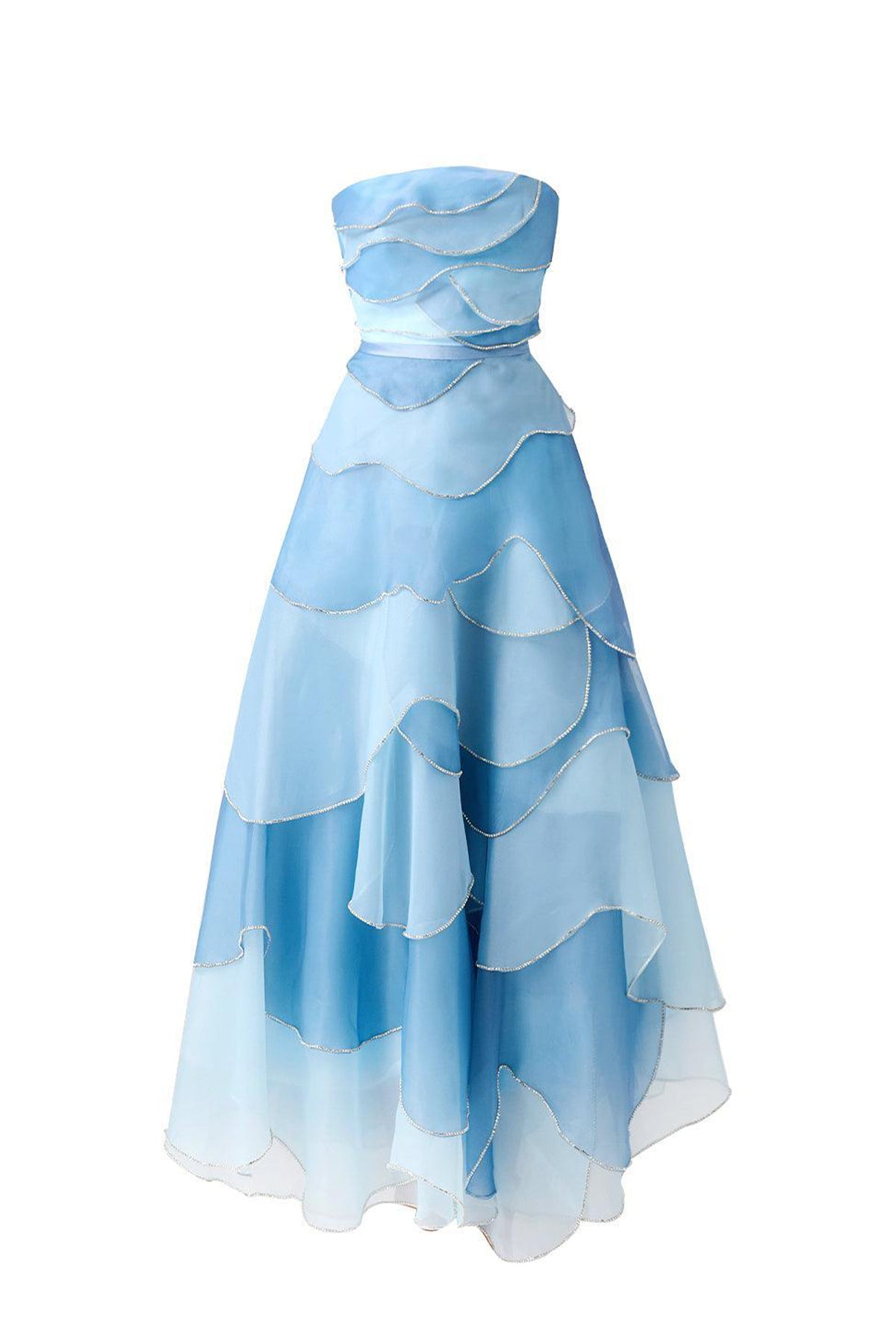 Leonard Layered Straight Across Neck Organza Ankle Length Dress