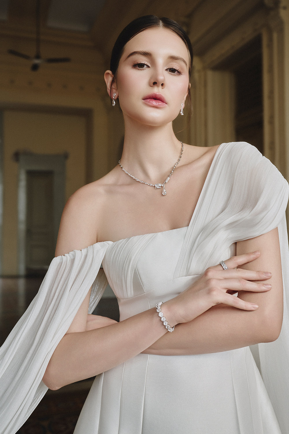 Women's Clara Asymmetric Neck Midi Dress Off White S/M/L/Customize MEAN BLVD Off White / M Women's Clara Asymmetric Neck Midi Dress Off White S/M/L/Customize MEAN BLVD Off White / M