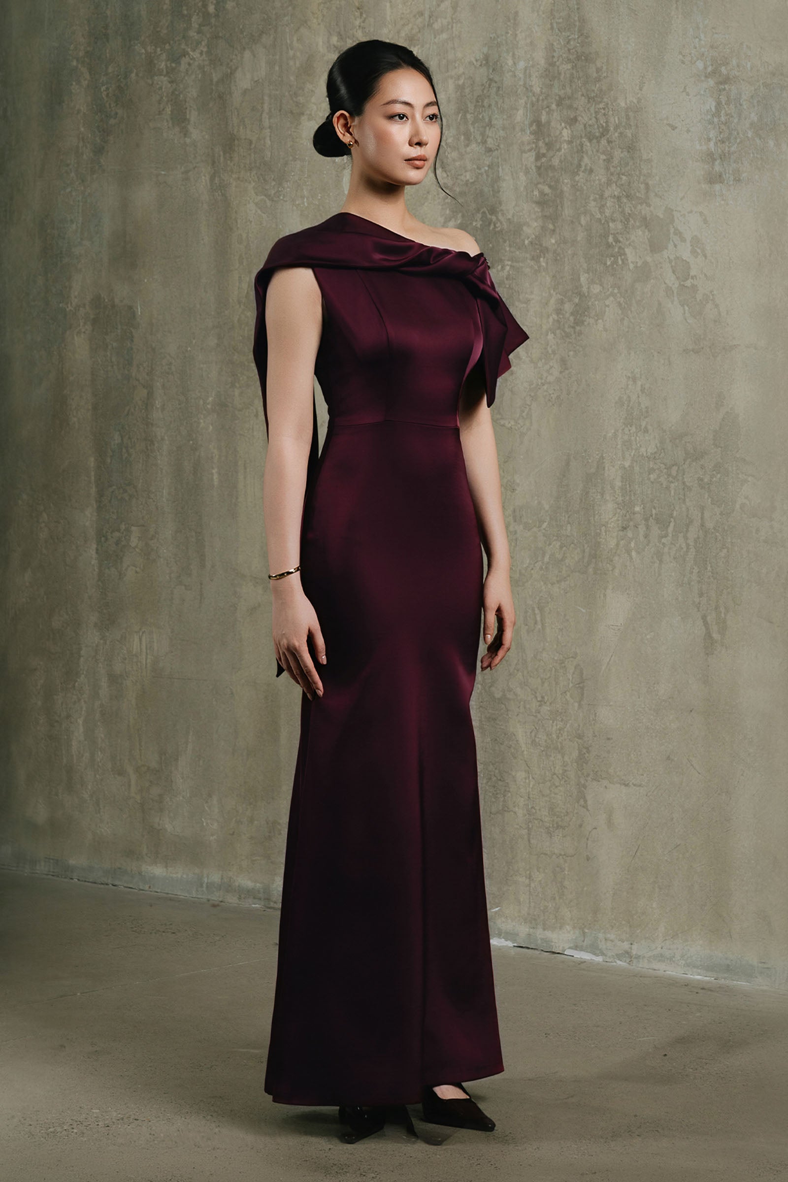 The Aftermath Asymmetric Neck Maxi Dress