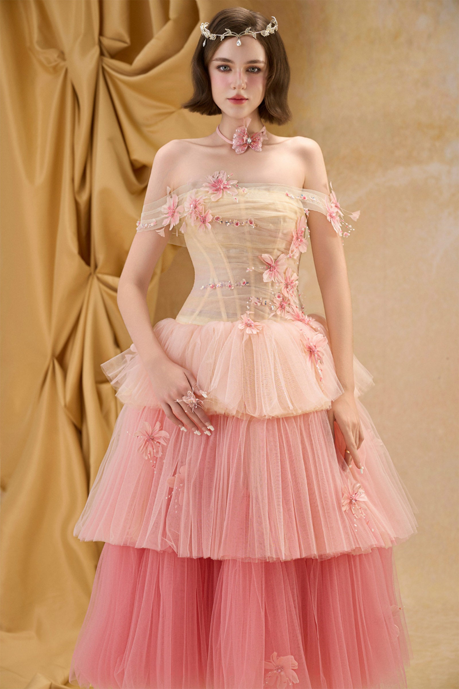 Ceries Off-Shoulder Applique Midi Dress