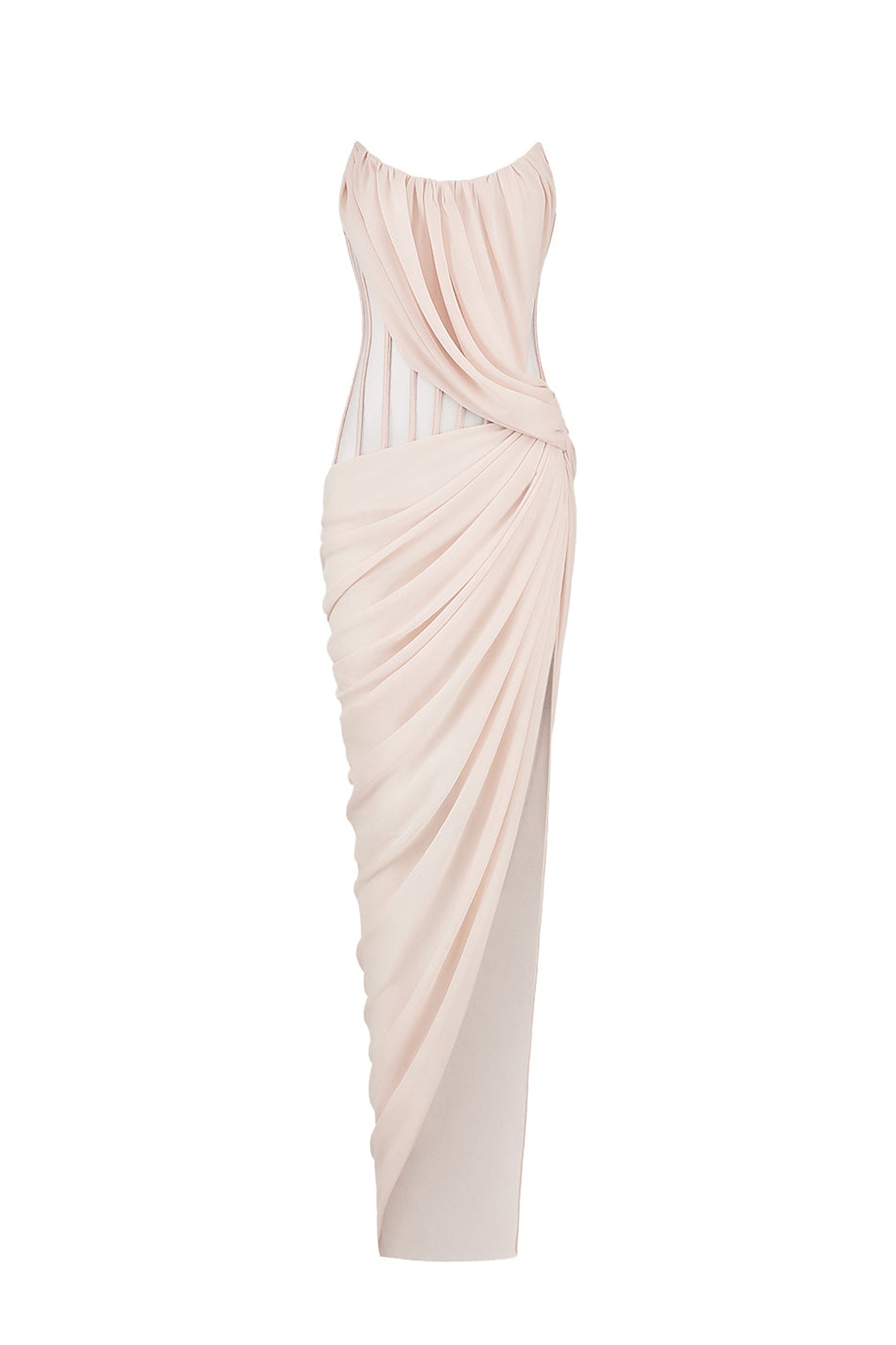 Ezra Strapless Side Slit Chiffon Long Length Dress
