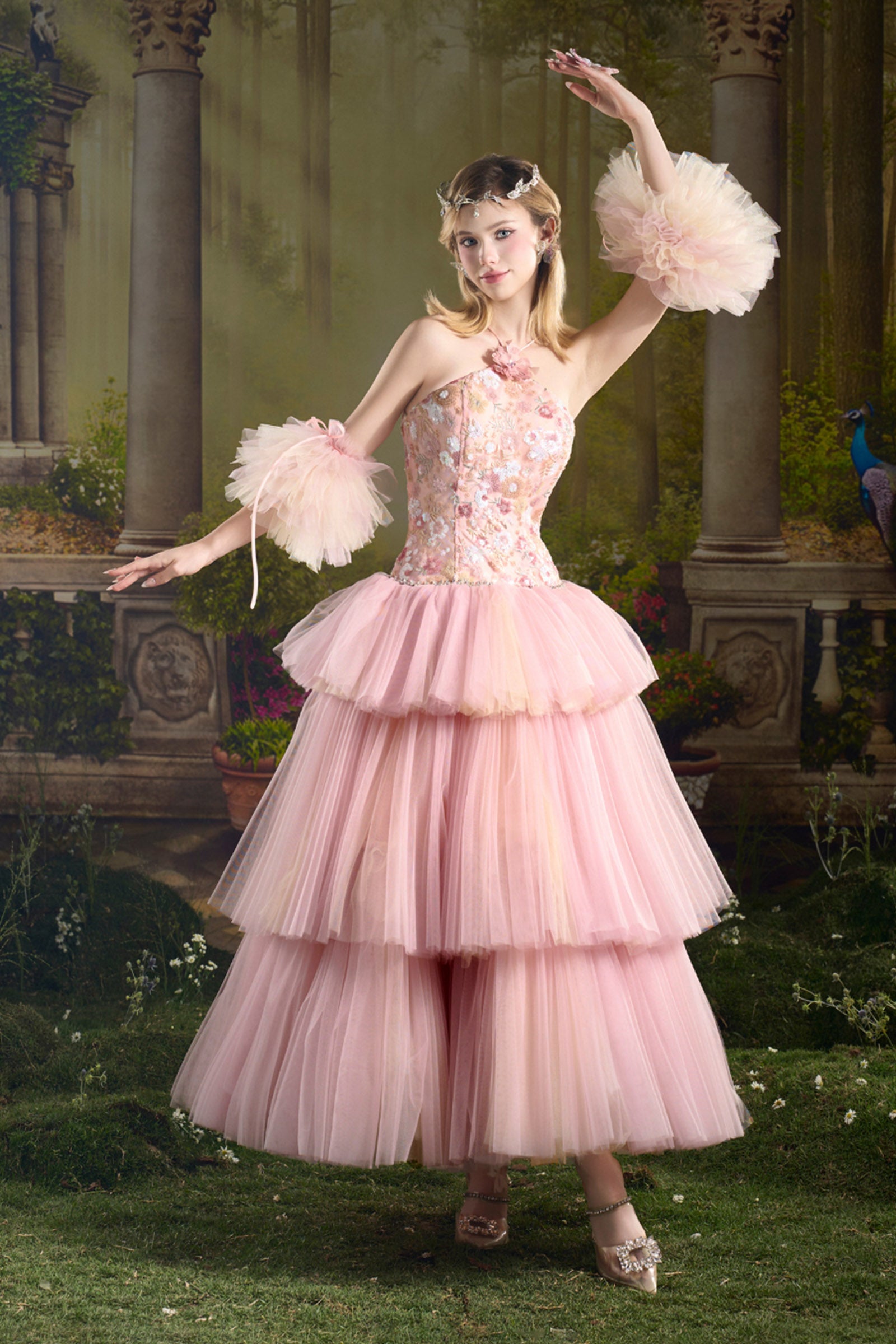 Venessa Ball Gown Applique Midi Dress