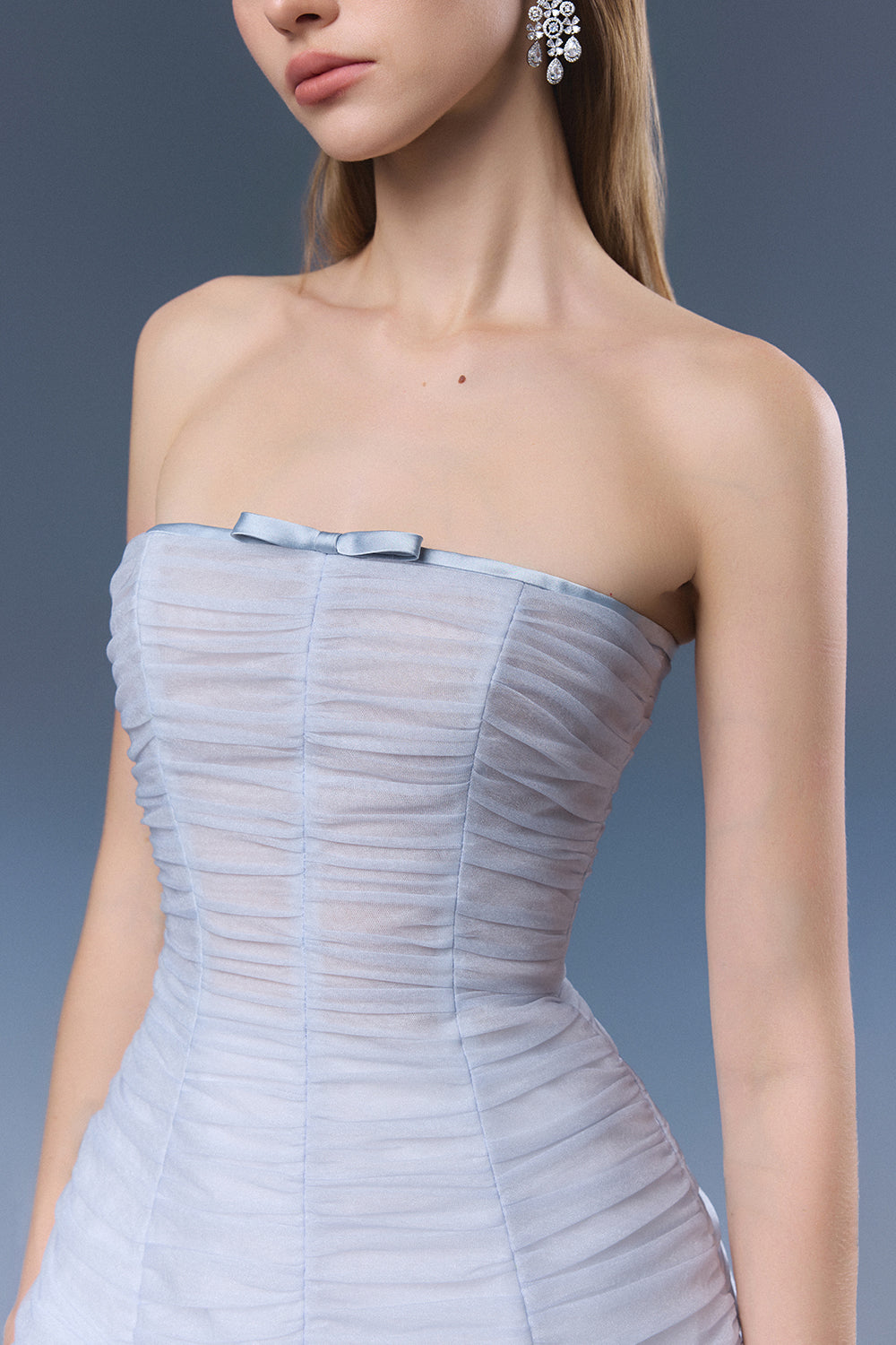 champagne drop waist dress Women's Ember Ruched Midi Dress Blue Ice/Pastel Pink S/M/L/Customize MEAN BLVD Blue Ice / S