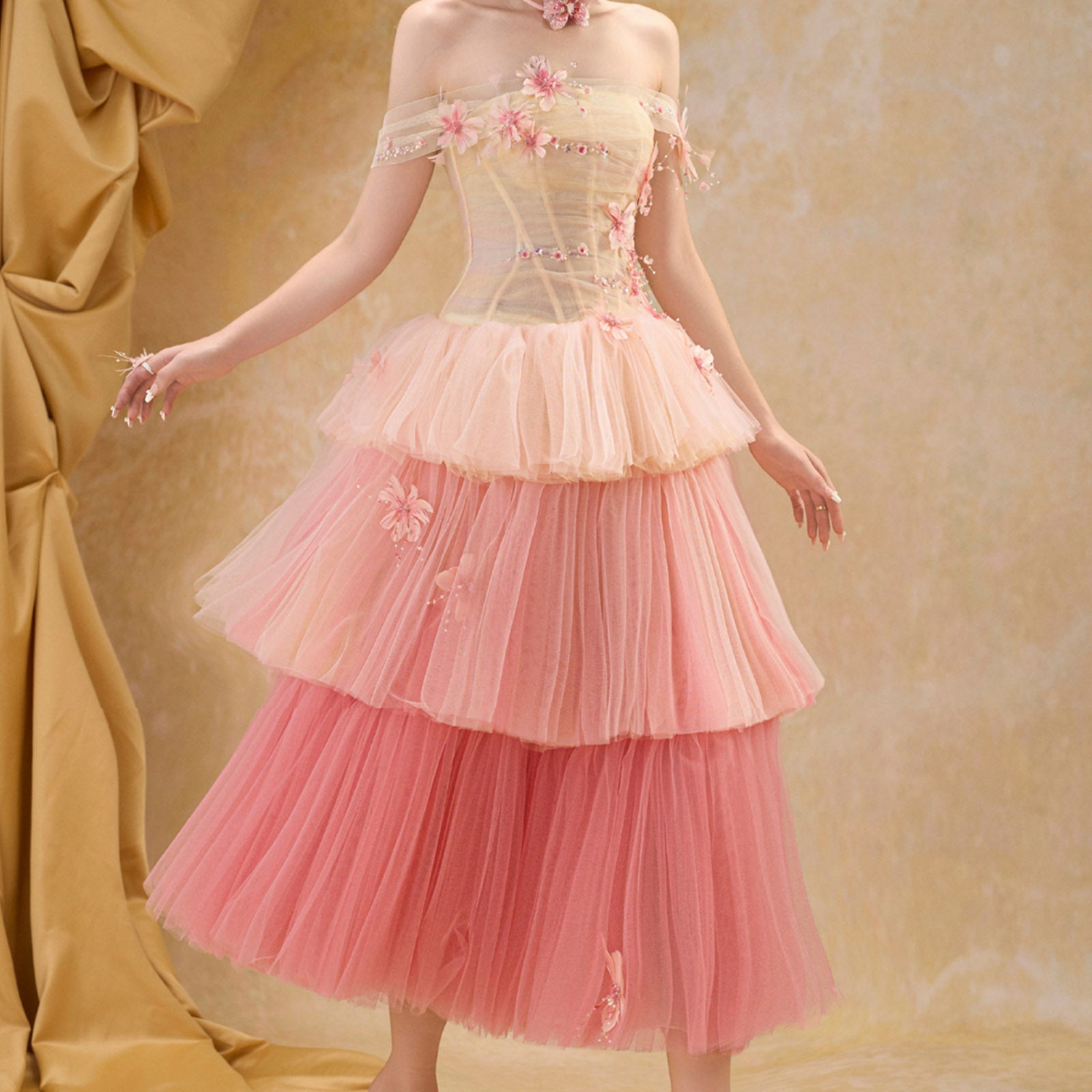 Ceries Off-Shoulder Applique Midi Dress