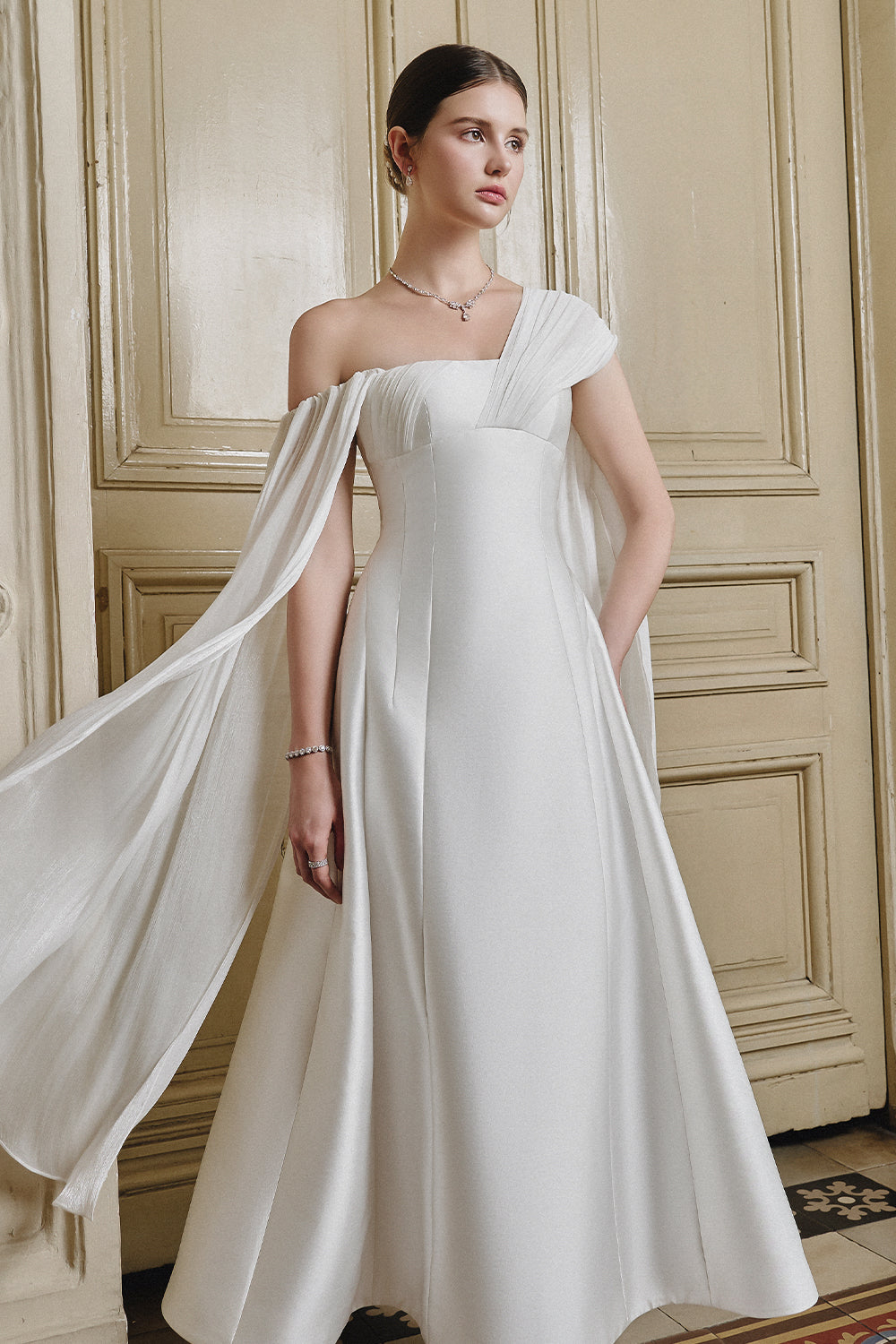 Clara Asymmetric Neck Midi Dress