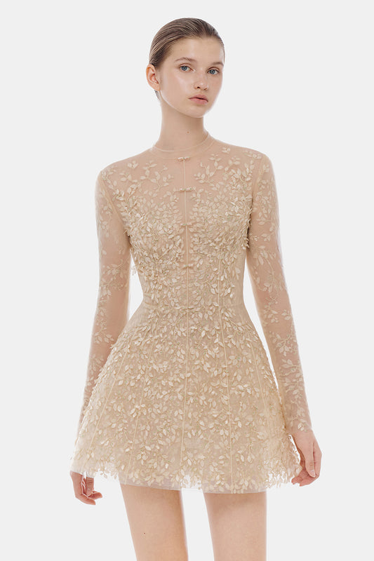 Isabeau High Neck Embroidery Mini Dress