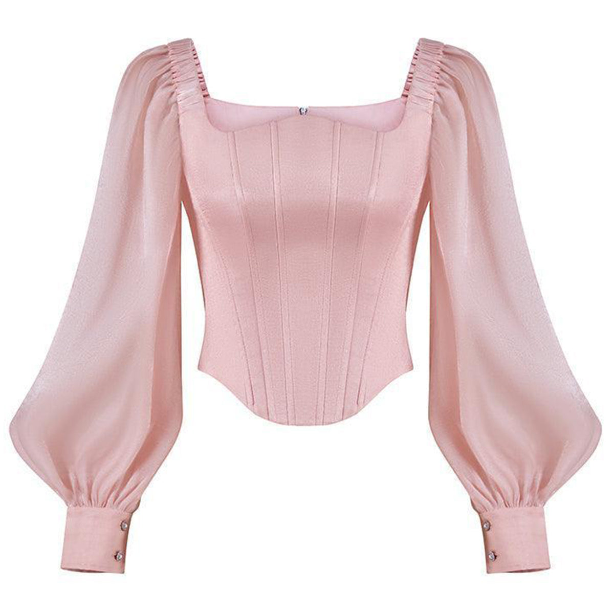 Fiorella Bodycon Curved Neck Organza Top