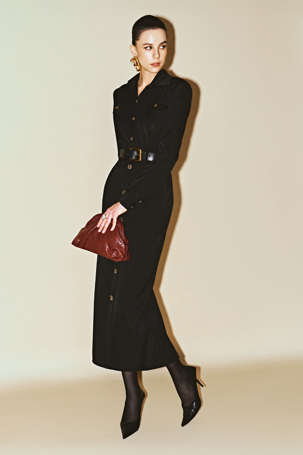 Caelum Collared Button Midi Dress